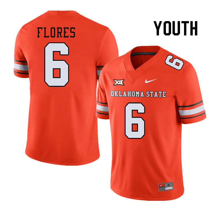 Youth #6 Zane Flores Oklahoma State Cowboys College Football Jerseys Stitched-Alternate Orange - Click Image to Close